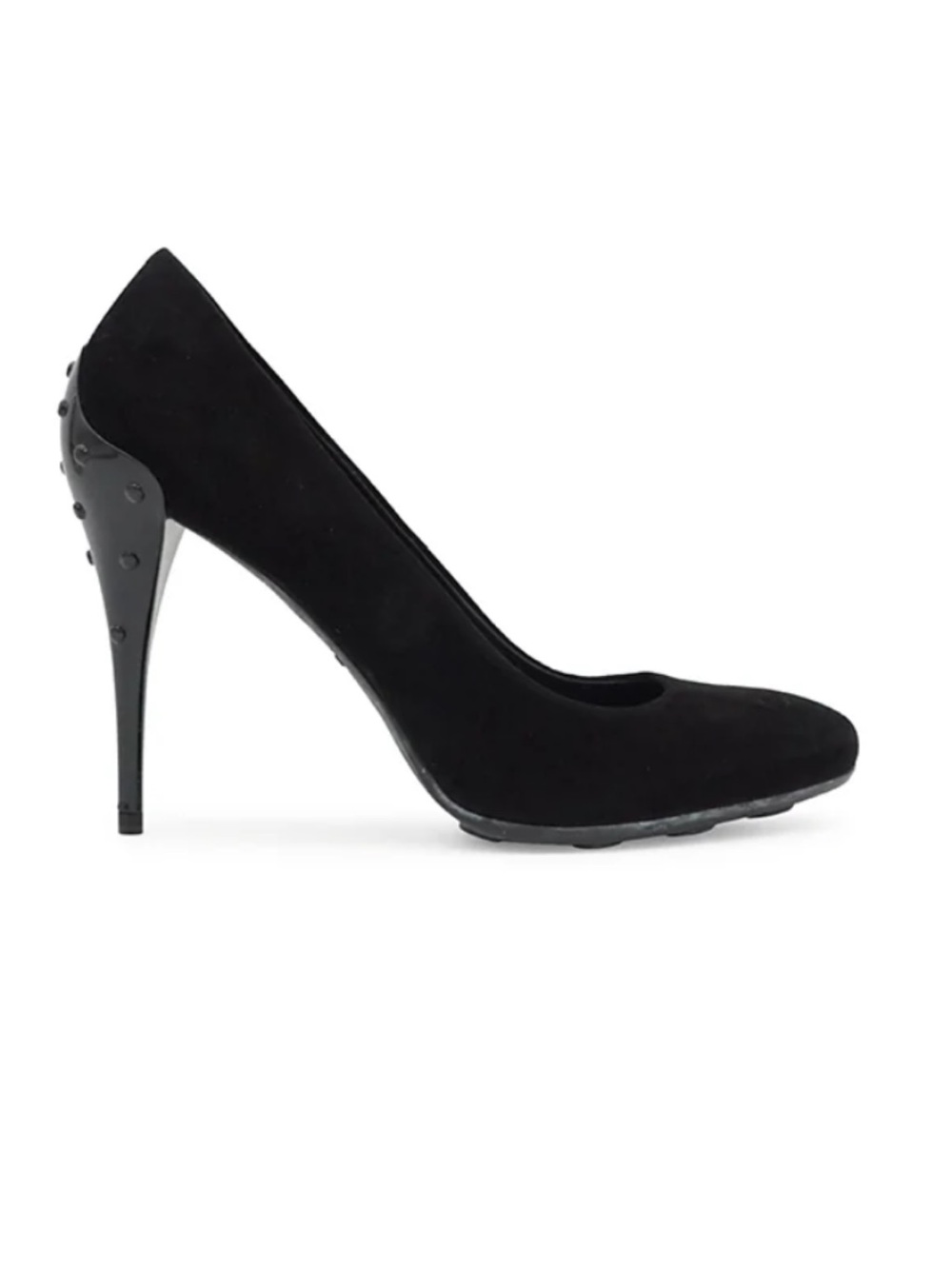 Tod's Black Suede Gommini Studded Heel Pumps.